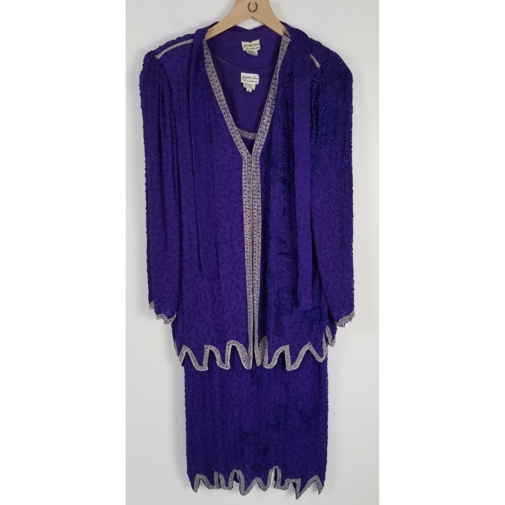 Vintage Judith Ann Creations Women's Sz. S Silk & Sequin 3 Piece Dress Set